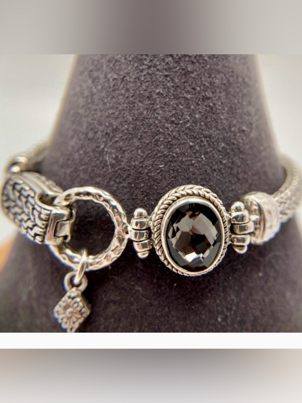 Sarda Sterling Silver Braided Bracelet Black Knight Stone 7.25”